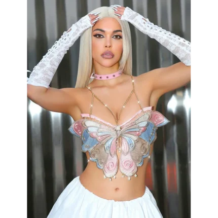 Colorful Embroidered Butterfly Suspender