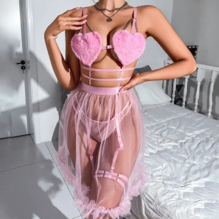 Pink Plush Heart Bra