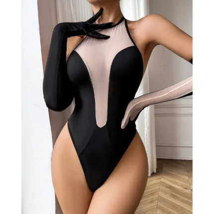 Plunging Nude Mesh Panel