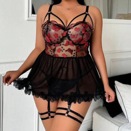 Plus Size Butterfly Embroidered